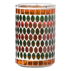Xenos Waxinelichthouder mozaïek - oranje/groen - ø10x15 cm- Waxinelichthouders