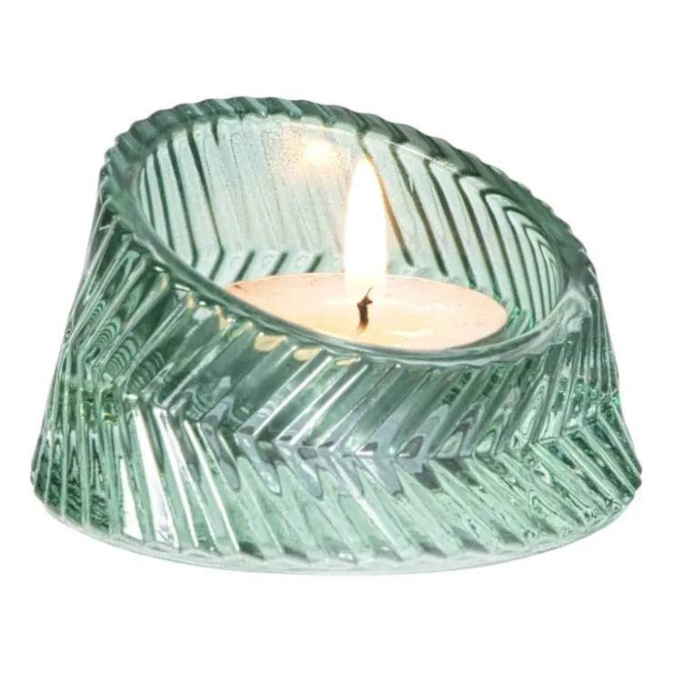 Xenos Waxinelichthouder open rond - groen - ø7.5x4.3 cm- Waxinelichthouders