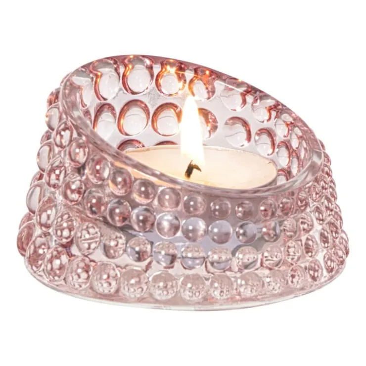 Xenos Waxinelichthouder open rond - roze - ø7.5x4.3 cm- Waxinelichthouders