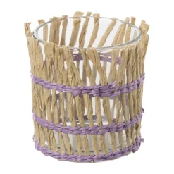 Xenos Waxinelichthouder riet - paars - ø8x9 cm- Waxinelichthouders
