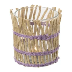 Xenos Waxinelichthouder riet - paars - ø8x9 cm- Waxinelichthouders