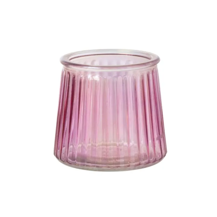 Xenos Waxinelichthouder roze - glas - ø8.3x7.3 cm- Waxinelichthouders