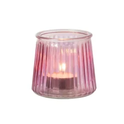 Xenos Waxinelichthouder roze - glas - ø8.3x7.3 cm- Waxinelichthouders