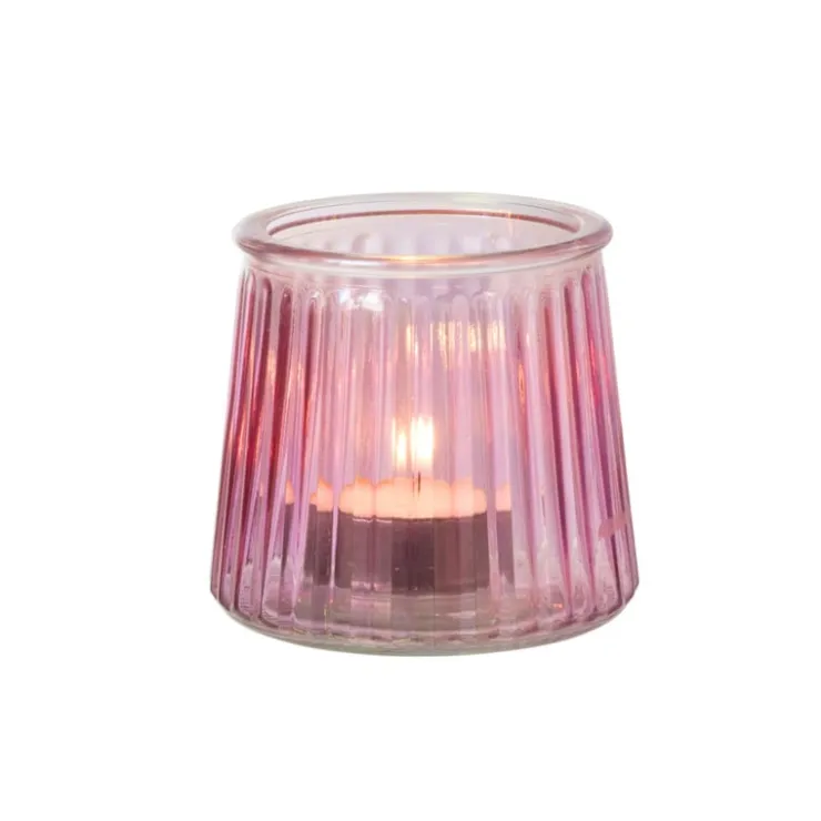 Xenos Waxinelichthouder roze - glas - ø8.3x7.3 cm- Waxinelichthouders