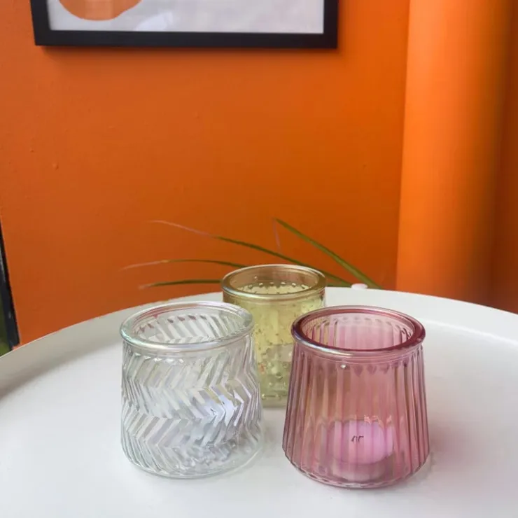 Xenos Waxinelichthouder roze - glas - ø8.3x7.3 cm- Waxinelichthouders