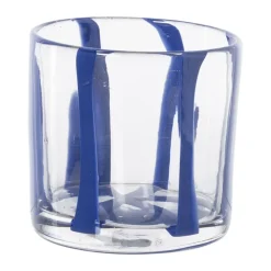 Xenos Waxinelichthouder streep - blauw - ø10x10 cm- Waxinelichthouders