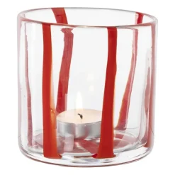 Xenos Waxinelichthouder streep - rood - ø10x10 cm- Waxinelichthouders