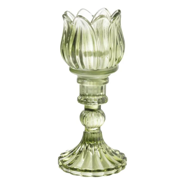 Xenos Waxinelichthouder tulp Ilona - groen - ø7.8x14 cm- Waxinelichthouders