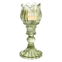 Xenos Waxinelichthouder tulp Ilona - groen - ø7.8x14 cm- Waxinelichthouders