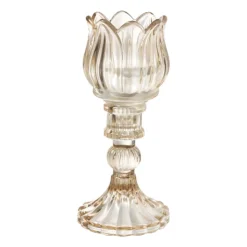 Xenos Waxinelichthouder tulp Nathalie - oker - ø7.8x14 cm- Waxinelichthouders