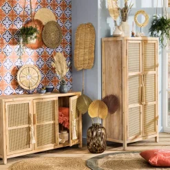Xenos Webbing dressoir Bandung - naturel - 72x120x40 cm- Tv Meubels|Kast Met Deuren