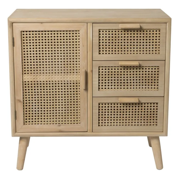 Xenos Webbing Java kast met 1 deur en 3 laden - 75x74.5x35 cm- Dressoir|Ladekasten