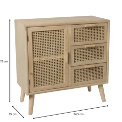Xenos Webbing Java kast met 1 deur en 3 laden - 75x74.5x35 cm- Dressoir|Ladekasten