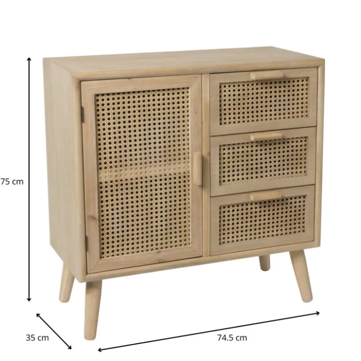 Xenos Webbing Java kast met 1 deur en 3 laden - 75x74.5x35 cm- Dressoir|Ladekasten