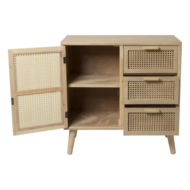 Xenos Webbing Java kast met 1 deur en 3 laden - 75x74.5x35 cm- Dressoir|Ladekasten