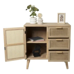 Xenos Webbing Java kast met 1 deur en 3 laden - 75x74.5x35 cm- Dressoir|Ladekasten