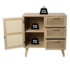 Xenos Webbing Java kast met 1 deur en 3 laden - 75x74.5x35 cm- Dressoir|Ladekasten
