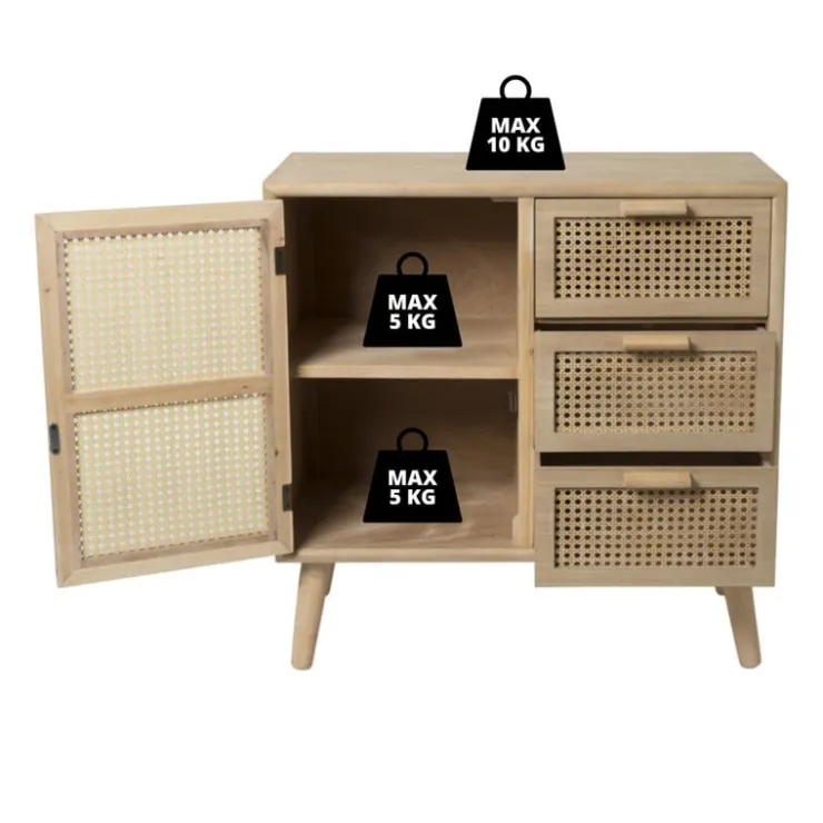 Xenos Webbing Java kast met 1 deur en 3 laden - 75x74.5x35 cm- Dressoir|Ladekasten