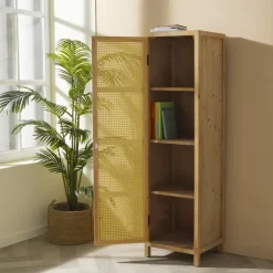Xenos Webbing kast smal Bandung - naturel - 160.5x45x40.5 cm- Kast Met Deuren