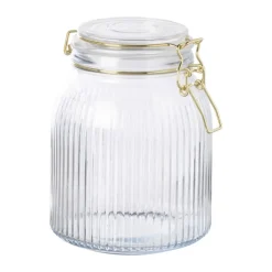 Xenos Weckpot ribbel met gouden deksel - 1.2 liter- Voorraadpotten