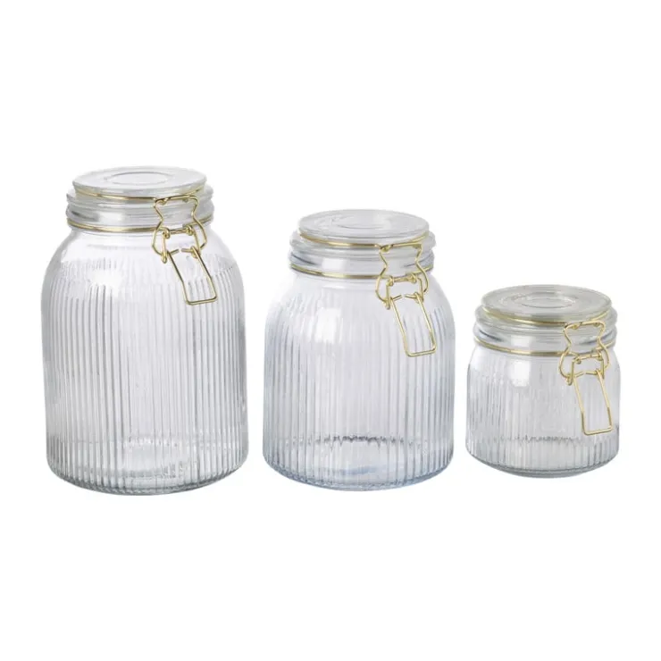 Xenos Weckpot ribbel met gouden deksel - 1.2 liter- Voorraadpotten