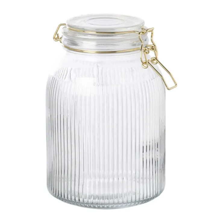 Xenos Weckpot ribbel met gouden deksel - 1.7 liter- Voorraadpotten