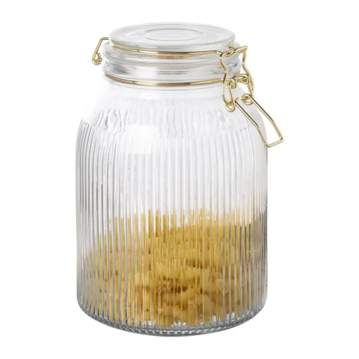 Xenos Weckpot ribbel met gouden deksel - 1.7 liter- Voorraadpotten