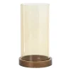 Xenos Windlicht glas en hout groot - beige/bruin - ø12x25 cm- Lantaarns