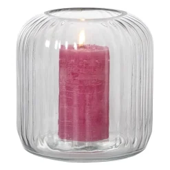 Xenos Windlicht ribbel middel - grijs - ø17.7x17.7 cm- Waxinelichthouders