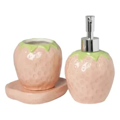 Xenos Zeepschaaltje aardbei - roze/groen - 2x11.5x9.8 cm- Zeepbakjes