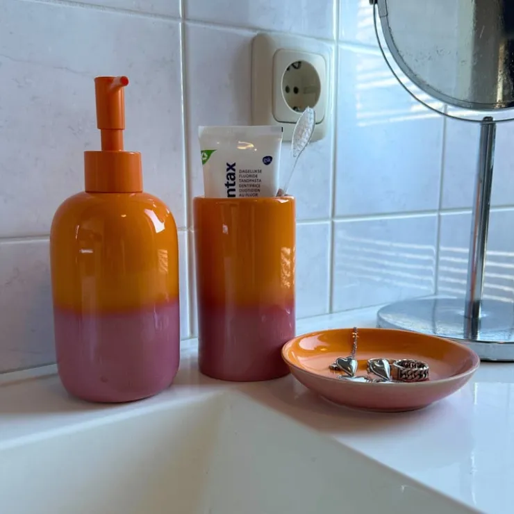 Xenos Zeepschaaltje duo - oranje/roze - ø11x2.2 cm- Zeepbakjes|Kerstcadeaus