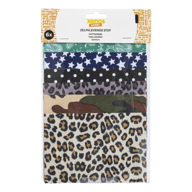 Xenos Zelfklevende stof prints - multikleur - set van 6- Knutselspullen