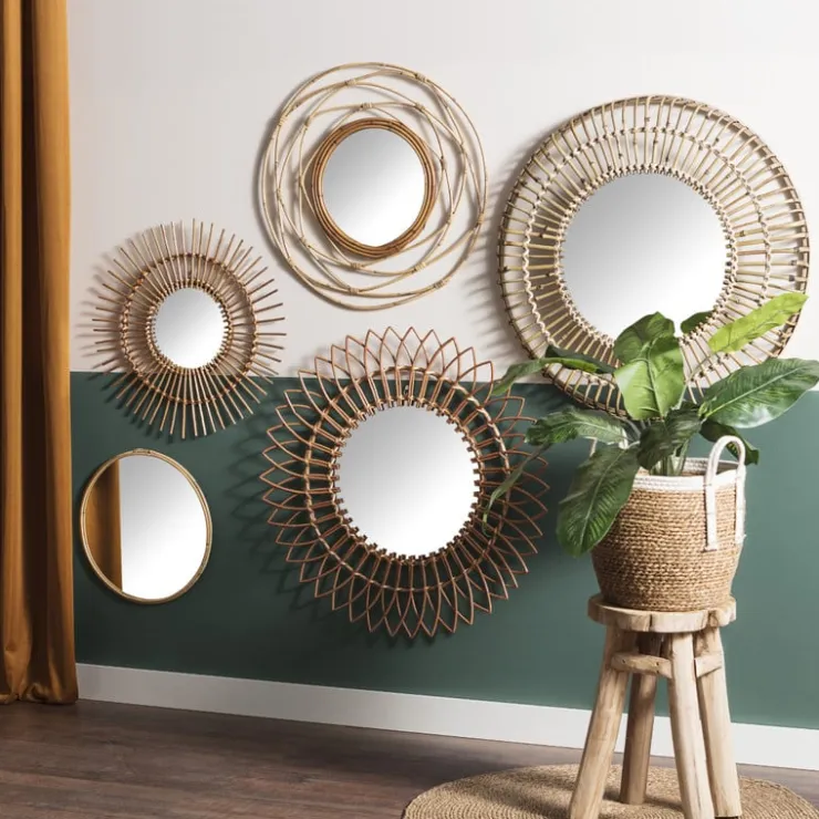 Xenos Zonnespiegel met rotan rand - ø55 cm- Wandspiegels